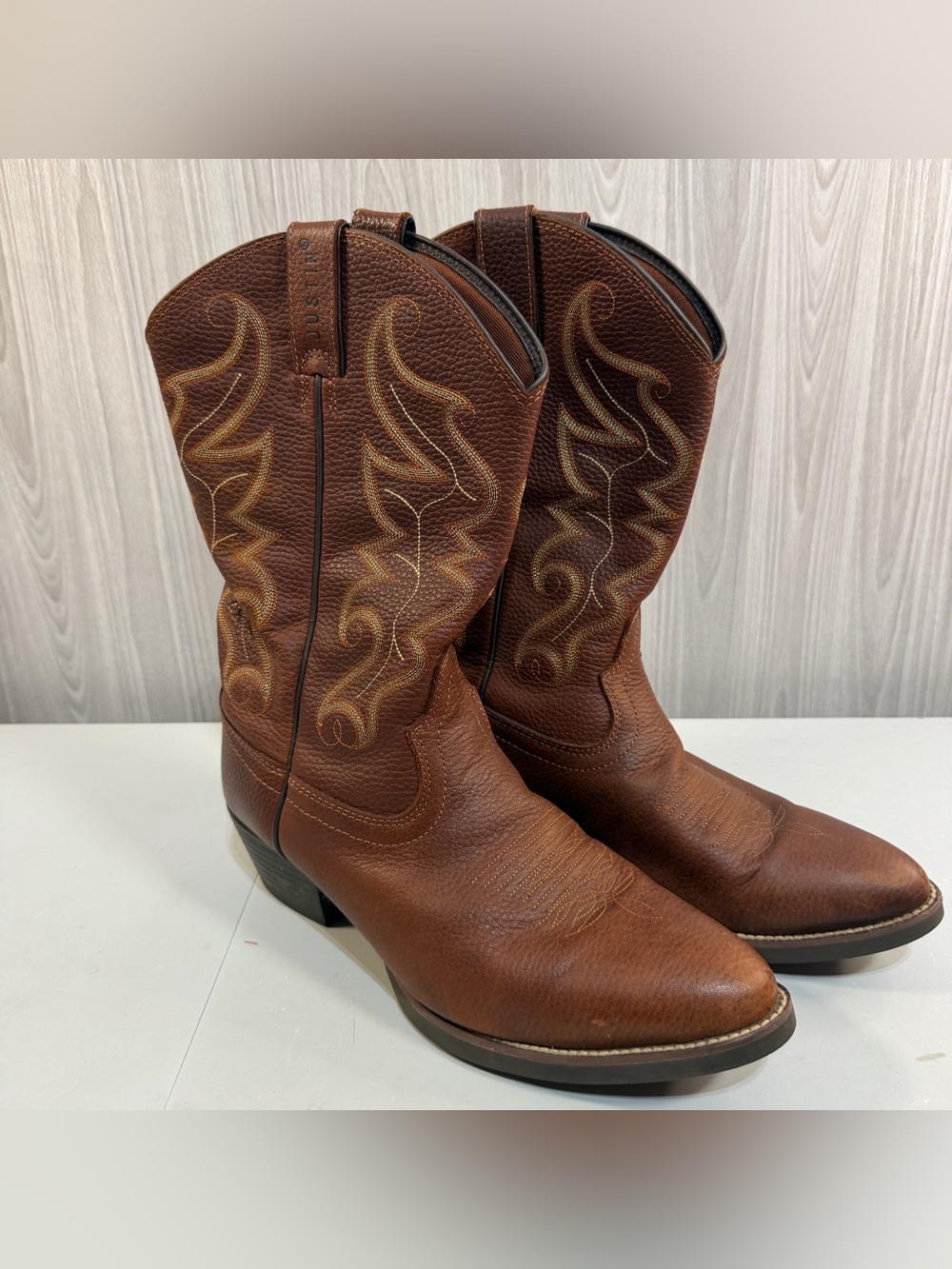 Justin Brown Western Leather Cowboy Boots Style 2565, Sz 12 EE Men’s Brown